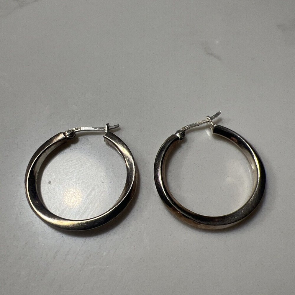 goldtone silver 925 Round Hoop Earrings Pierced Ears